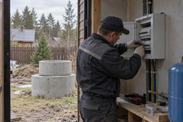 Монтаж щита с автоматами в техпомещении